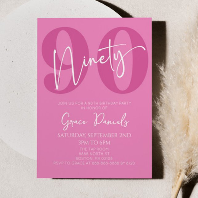Pink Ninety 90th Ninetieth Birthday Party Einladung (Von Creator hochgeladen)