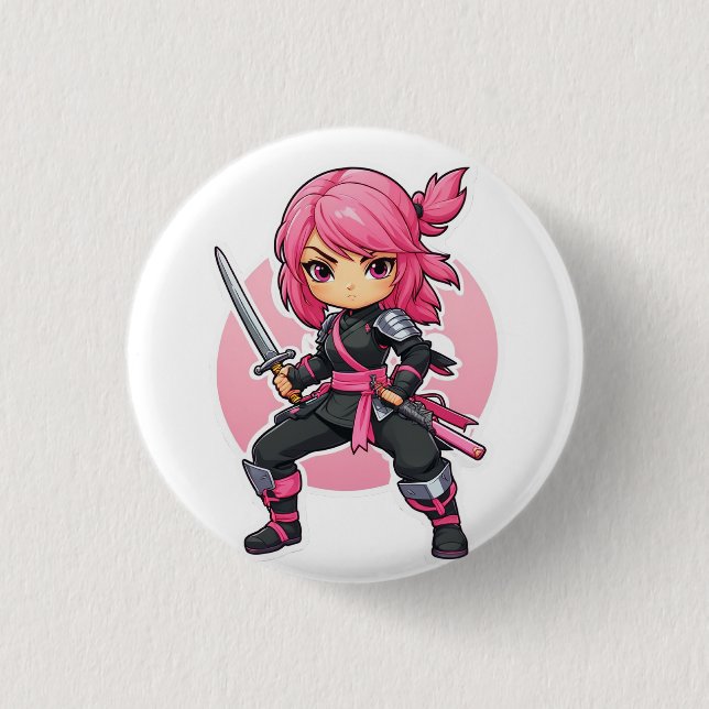 Pink Ninja Girl Button (Vorderseite)