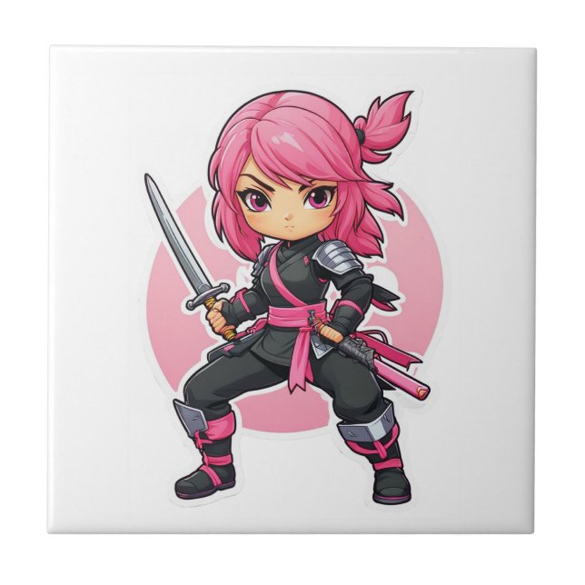Pink Ninja Girl Fliese (Vorderseite)