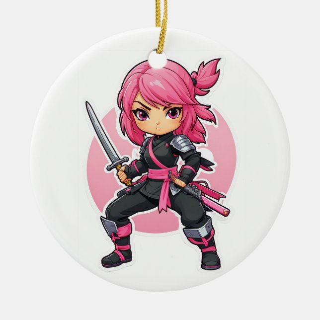 Pink Ninja Girl Keramik Ornament (Vorne)
