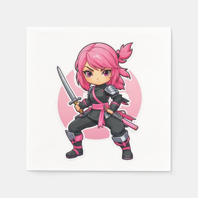 Pink Ninja Girl Serviette (Vorderseite)