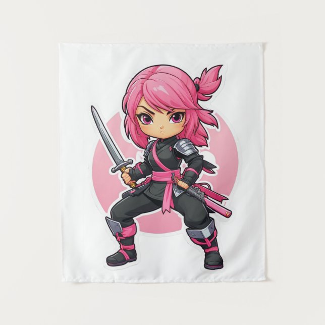 Pink Ninja Girl Wandteppich (Vorderseite)