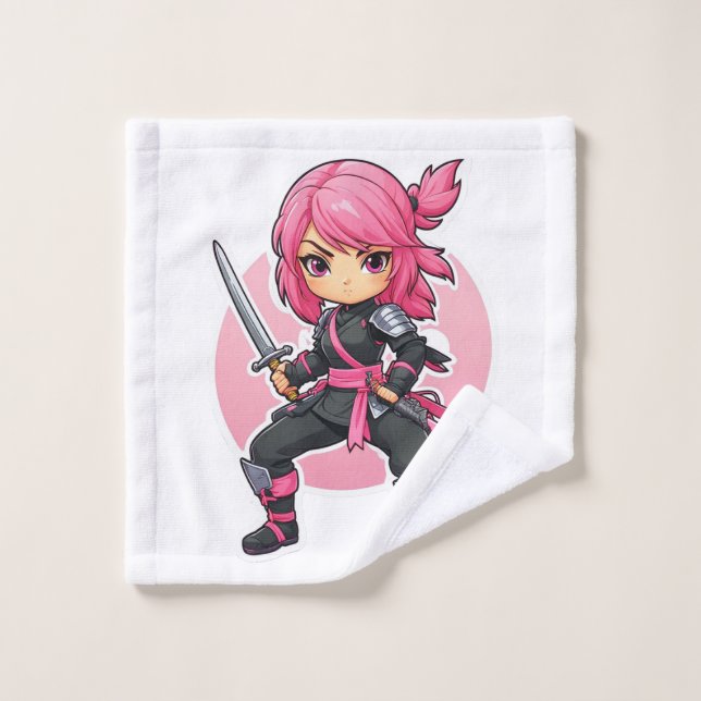 Pink Ninja Girl Waschlappen (Waschlappen)