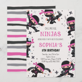Pink Ninja Krieger Kampfkünste Geburtstag Einladung