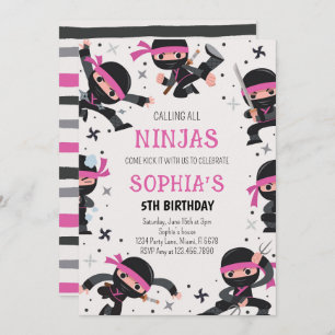 Pink Ninja Krieger Kampfkünste Geburtstag Einladung