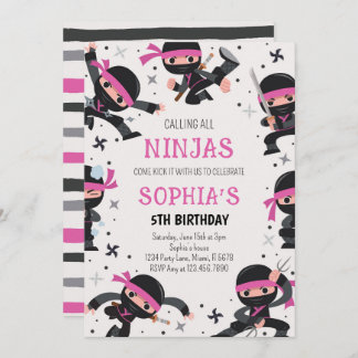 Pink Ninja Krieger Kampfkünste Geburtstag Einladung