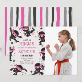 Pink Ninja Krieger Kampfkünste Geburtstags-Foto Einladung