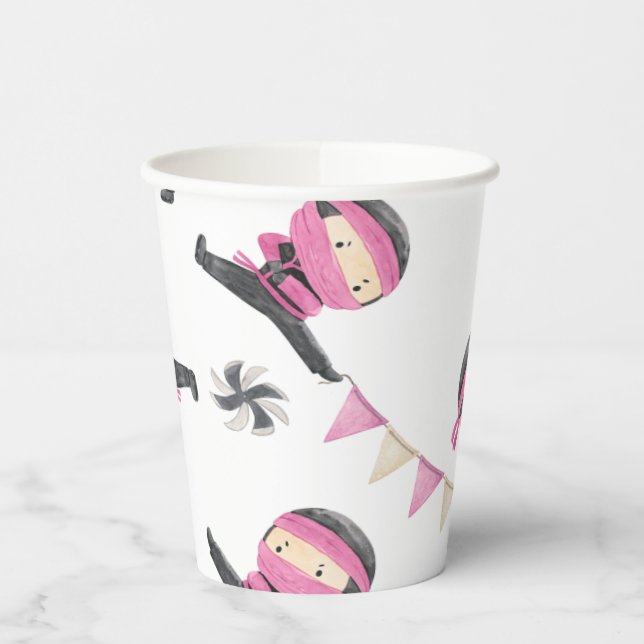 Pink Ninja Party Paper Cups Pappbecher (Links)