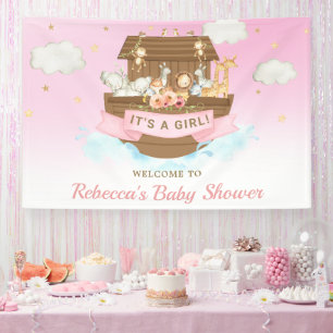 Pink Noahs Ark Baby Dusche Geburtstagsgrundierung Banner