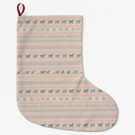 Pink Nordic Knit Dog Christmas Stocking with Paws Großer Weihnachtsstrumpf