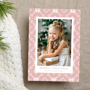 Pink Nordic Snowflake Pattern Photo Feiertagskarte