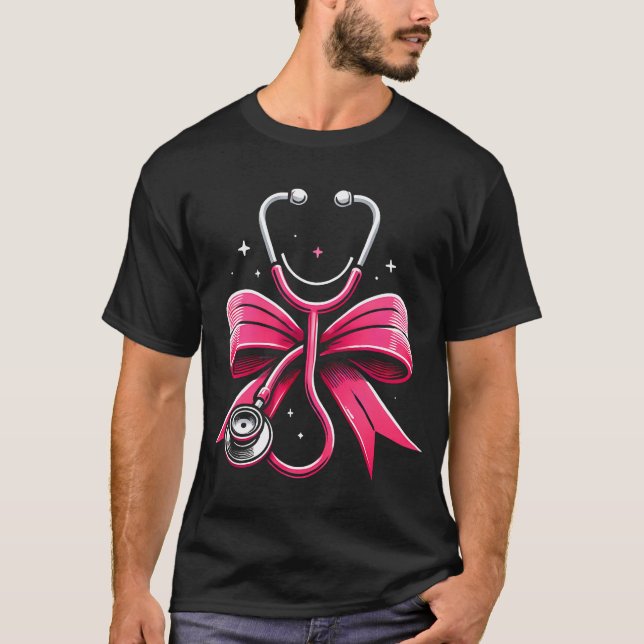 Pink Nurse Coquette Ribbon Bow Stethoscope Nursing T-Shirt (Vorderseite)