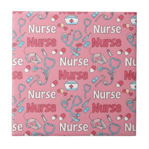 Pink Nurse Life Nahtloses Muster (1) Fliese
