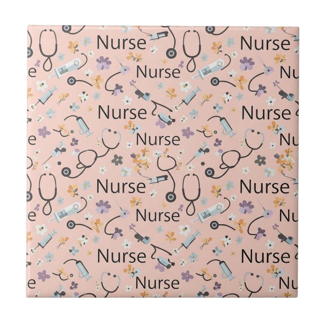 Pink Nurse Life Nahtloses Muster (3) Fliese (Vorderseite)