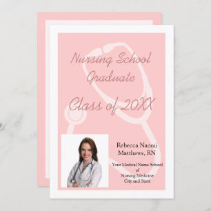 Pink Nursing School Photo Graduation Announcement Einladung