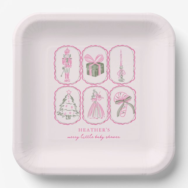 Pink Nutcracker A Merry Little Baby Shower Pappteller (Vorderseite)
