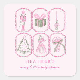 Pink Nutcracker A Merry Little Baby Shower Quadratischer Aufkleber