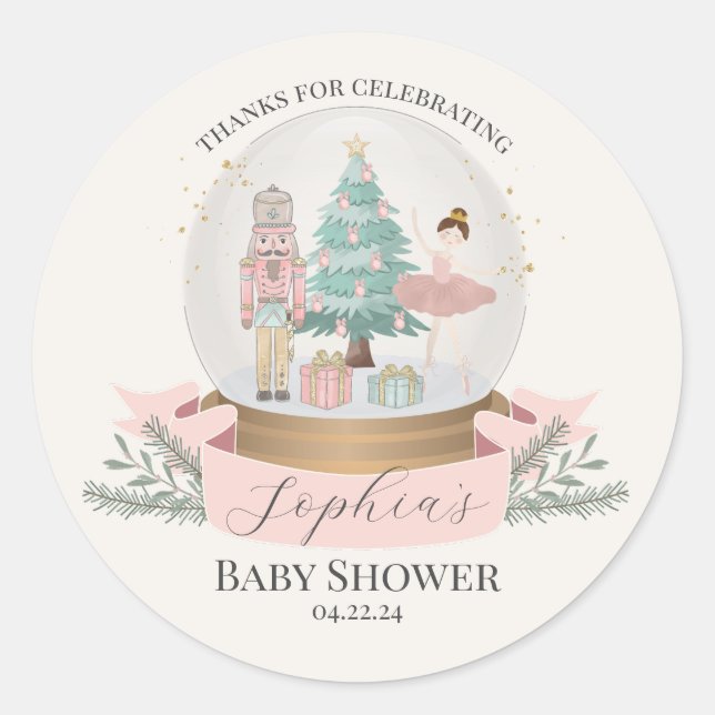 Pink Nutcracker Baby Shower Favoriten Runder Aufkleber (Vorderseite)