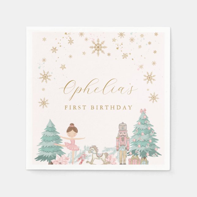 Pink Nutcracker Ballet Birthday Napkins Serviette (Vorderseite)