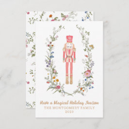 Pink Nutcracker Ballet Blumen Weihnachtskarte Dankeskarte