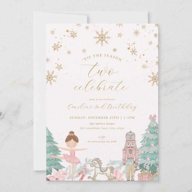 Pink Nutcracker Ballet Second Birthday Invitation Einladung (Vorderseite)