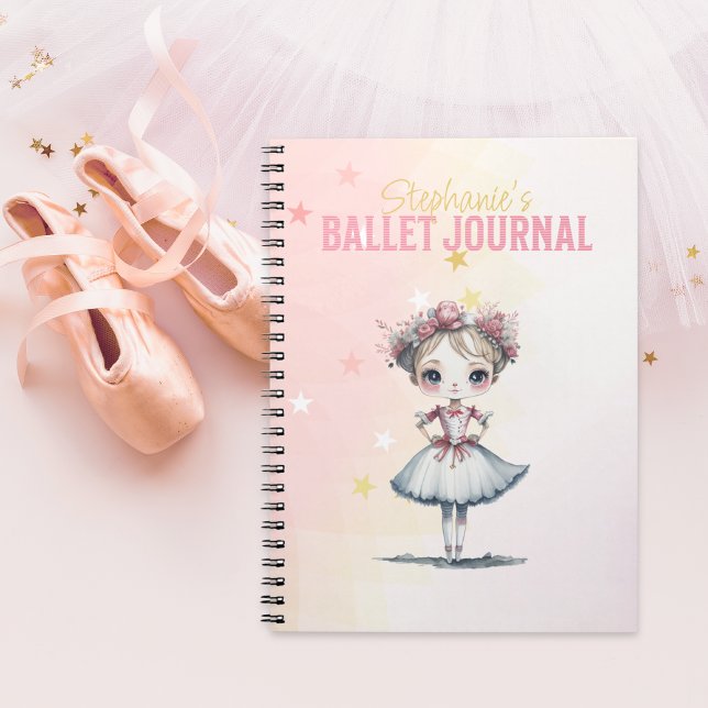 Pink Nutcracker Ballett Journal für ein Mädchen Notizblock (Pink personalisable Ballet Journal notebook beside ballet slippers and tutu. Nutcracker Suite theme.)