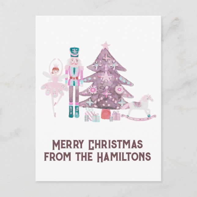 Pink Nutcracker Custom Christmas Postcard Postkarte (Vorderseite)