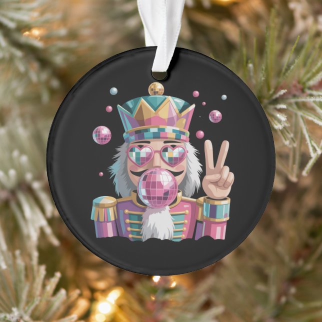 Pink Nutcracker Disco Ball Sunglasses Peace Sign Ornament (Baum)