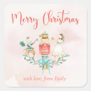 Pink Nutcracker Girl Gift Holly Weihnachtsfeiertag Quadratischer Aufkleber