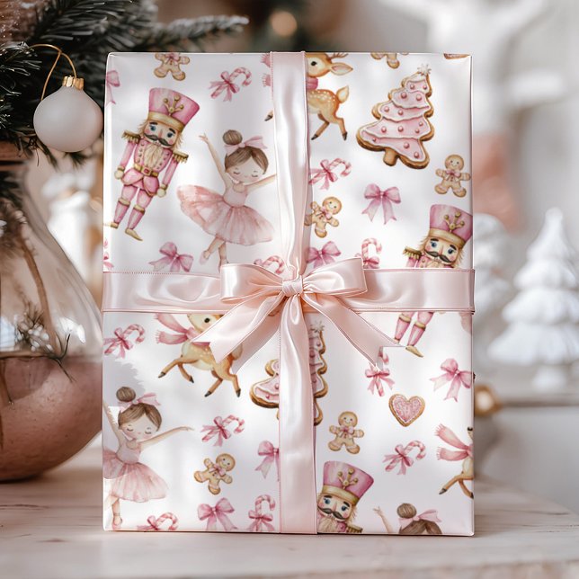 Pink Nutcracker Kids Christmas Wrapping Paper Geschenkpapier (Von Creator hochgeladen)