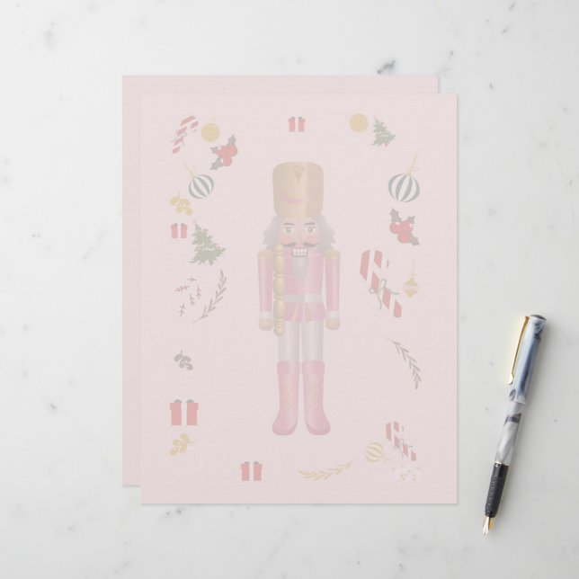 Pink Nutcracker Stationery Paper. (Vorderseite/Rückseite Beispiel)