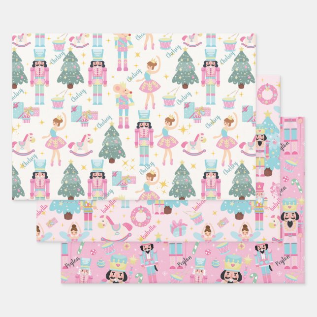 Pink Nutcracker und Ballerina Personalisiert Geschenkpapier Set (Set)