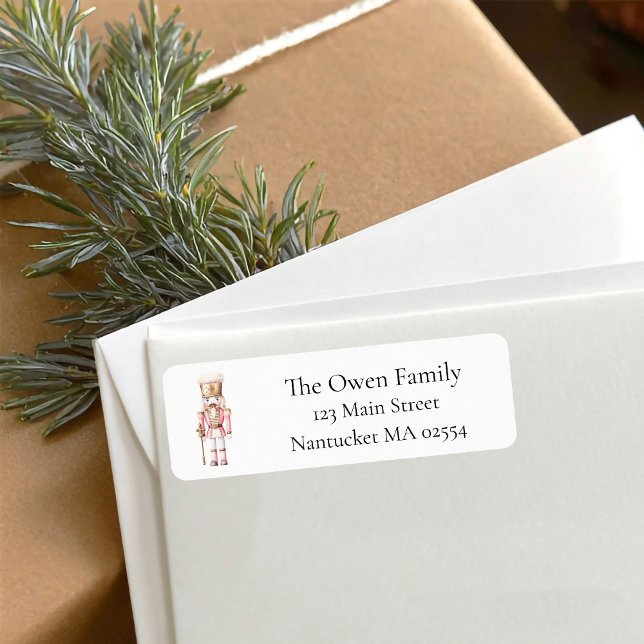 Pink Nutcracker Weihnachts-Rücksendeadresse (Pink Christmas Nutcracker return address label)
