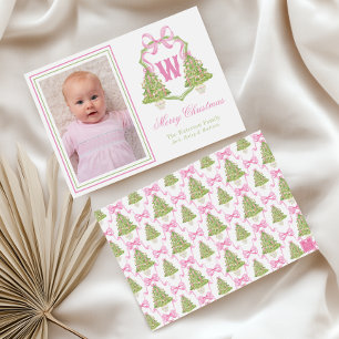 Pink Nutcracker Weihnachtsbaum Monogram Wappen Feiertagskarte