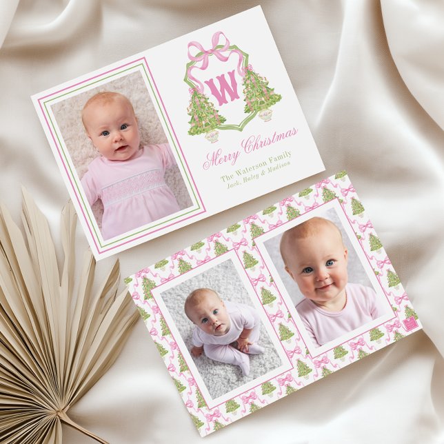 Pink Nutcracker Weihnachtsbaum Monogram Wappen Feiertagskarte (Von Creator hochgeladen)