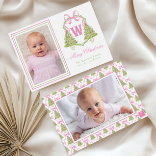 Pink Nutcracker Weihnachtsbaum Monogram Wappen Feiertagskarte