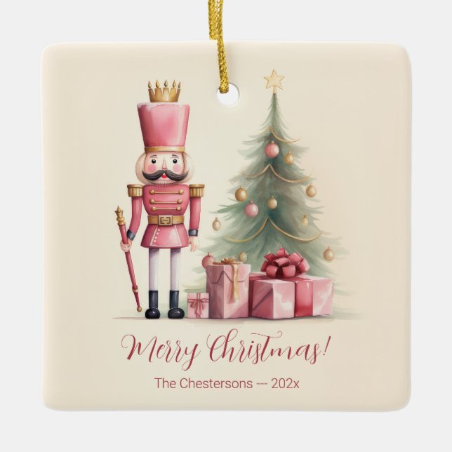 Pink Nutcracker Weihnachtsfeier Keramikornament (Vorderseite)