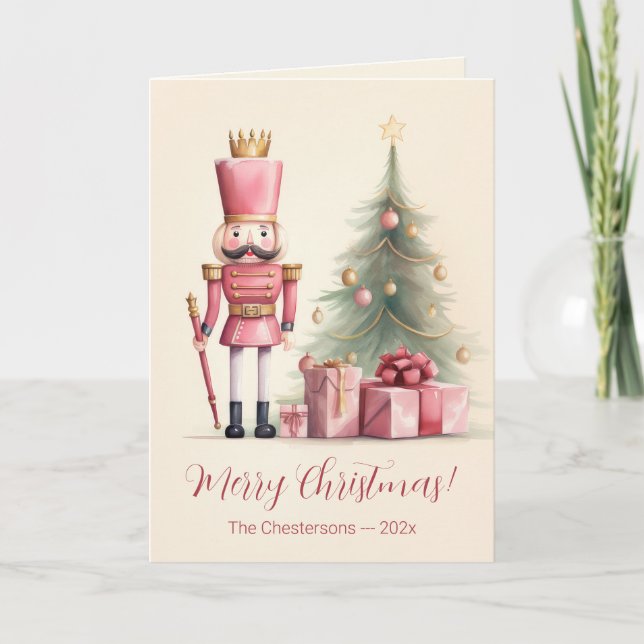 Pink Nutcracker Weihnachtskarte Karte (Vorderseite)