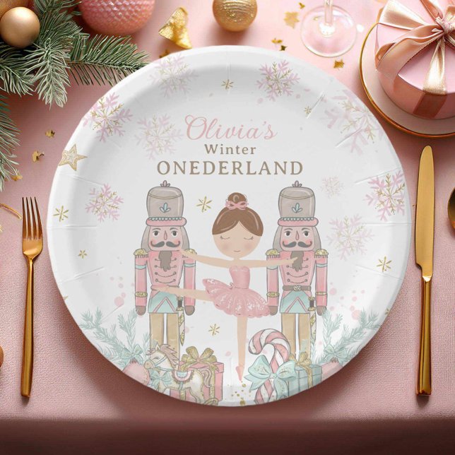 Pink Nutcracker Winter Onederland 1. Geburtstag Pappteller (Von Creator hochgeladen)