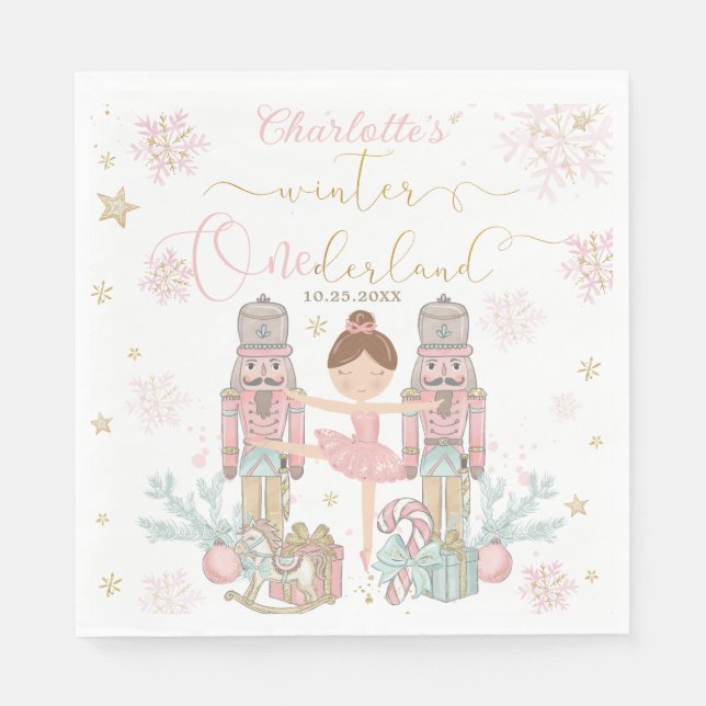 Pink Nutcracker Winter Onederland 1st Birthday Serviette (Vorderseite)