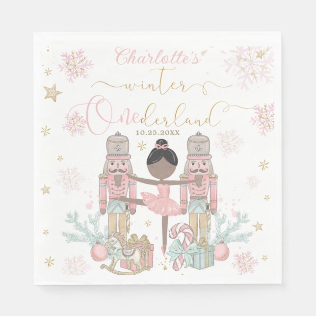 Pink Nutcracker Winter Onederland 1st Birthday Serviette (Vorderseite)