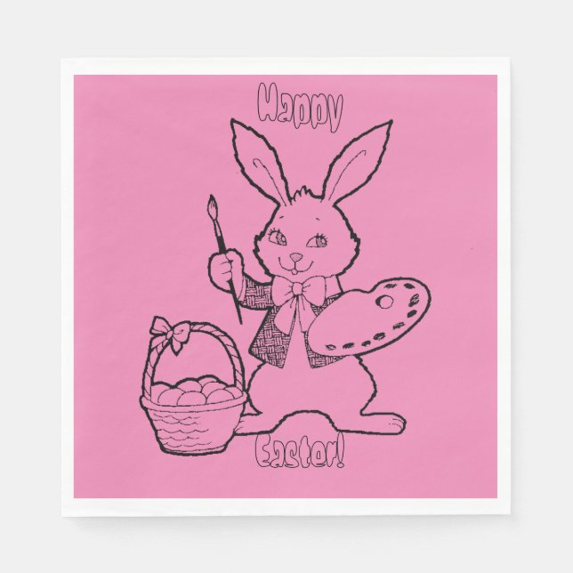 Pink Oaster Bunny Painting Eier Papier Napkins Serviette (Vorderseite)