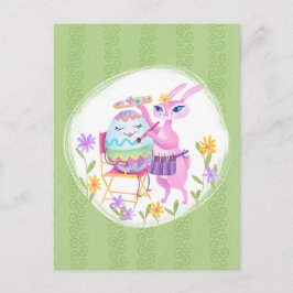 Pink Oaster Bunny Rabbit und Ei Postkarte
