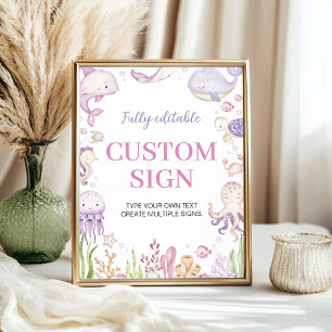 Pink Ocean Animals Mädchen Party Custom Table Sign Poster