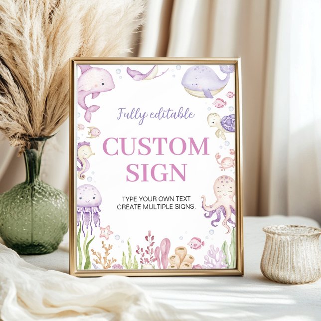 Pink Ocean Animals Mädchen Party Custom Table Sign Poster (Von Creator hochgeladen)