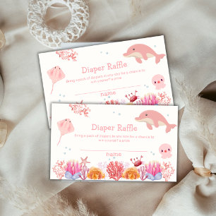 Pink Ocean Dolphin Girl Diaper Raffle Baby Dusche Begleitkarte