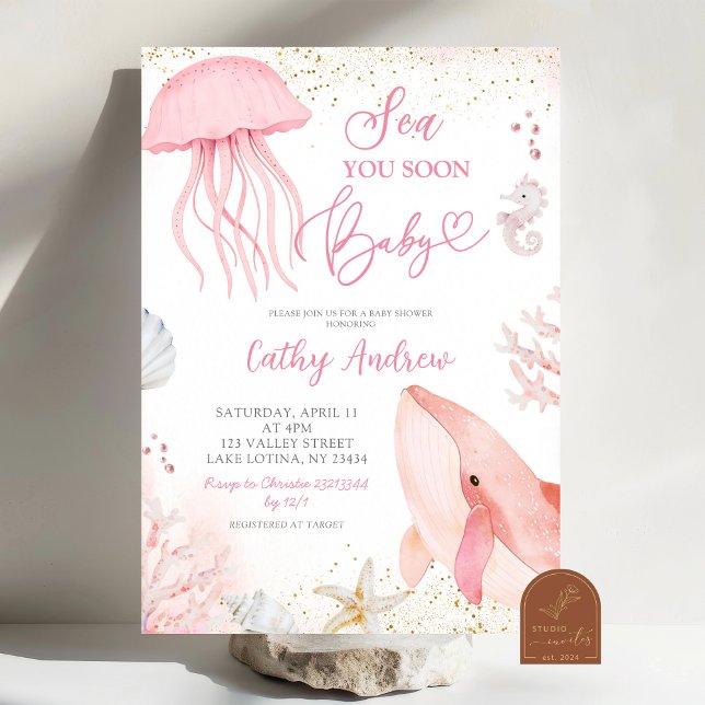Pink Ocean Sea You Soon Girl Baby Shower Einladung (Von Creator hochgeladen)