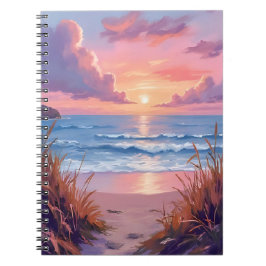 Pink Ocean Sunset Beach Watercolor Painting Notizblock
