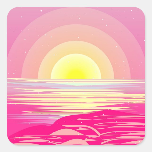 PINK OCEAN SUNSET QUADRATISCHER AUFKLEBER (Vorderseite)