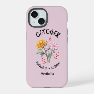 Pink OCTOBER Geburtsmonatsblume Benutzerdefinierte iPhone 15 Hülle